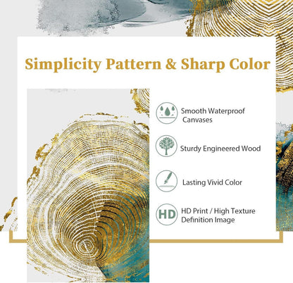 Abstrakte Goldener Jahresring Leinwandbilder 3-Teilig 30x40cm Moderne