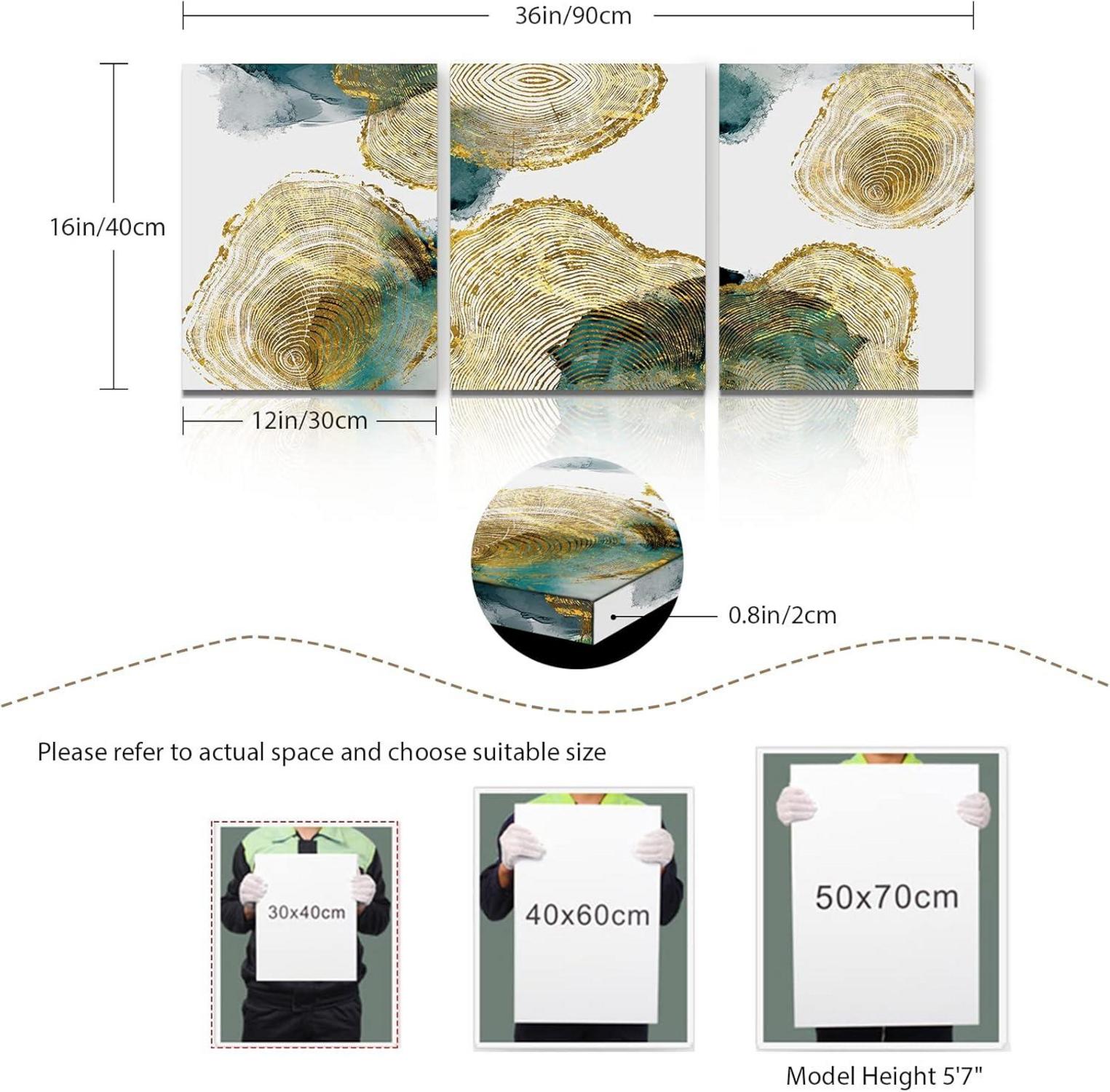 Abstrakte Goldener Jahresring Leinwandbilder 3teilig 30x40cm Modern Wanddekoration