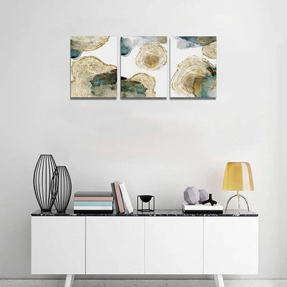 Abstrakte Goldener Jahresring Leinwandbilder 3teilig 30x40cm Modern Wanddekoration