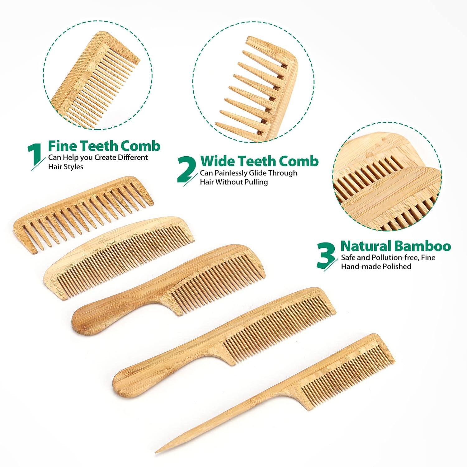 Haarkamm-Set Bambus Breiter&Feiner Zahn Styling-Kamm