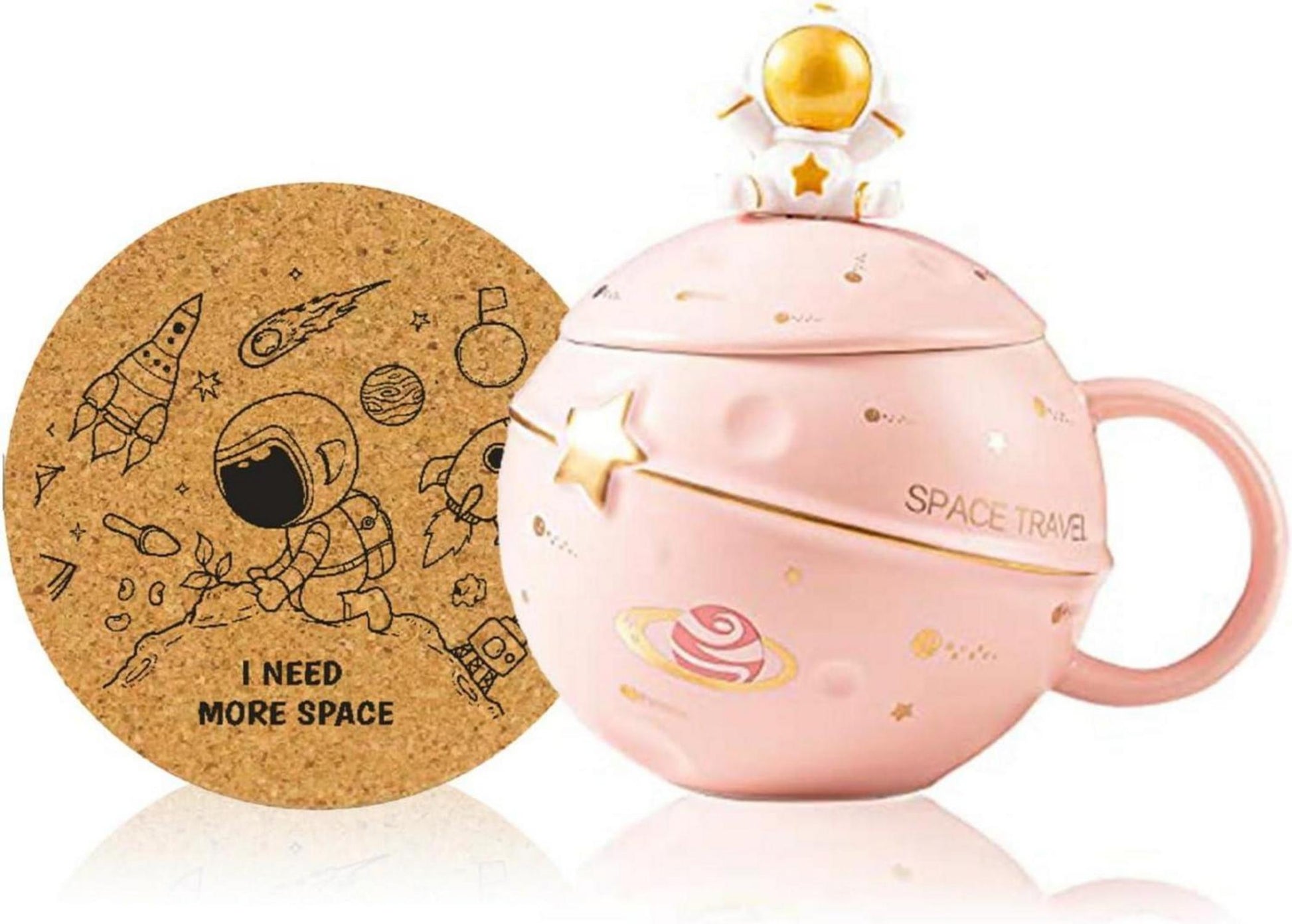 Astronaut Keramik Tasse mit Weltraum Prägung Deckel Löffel