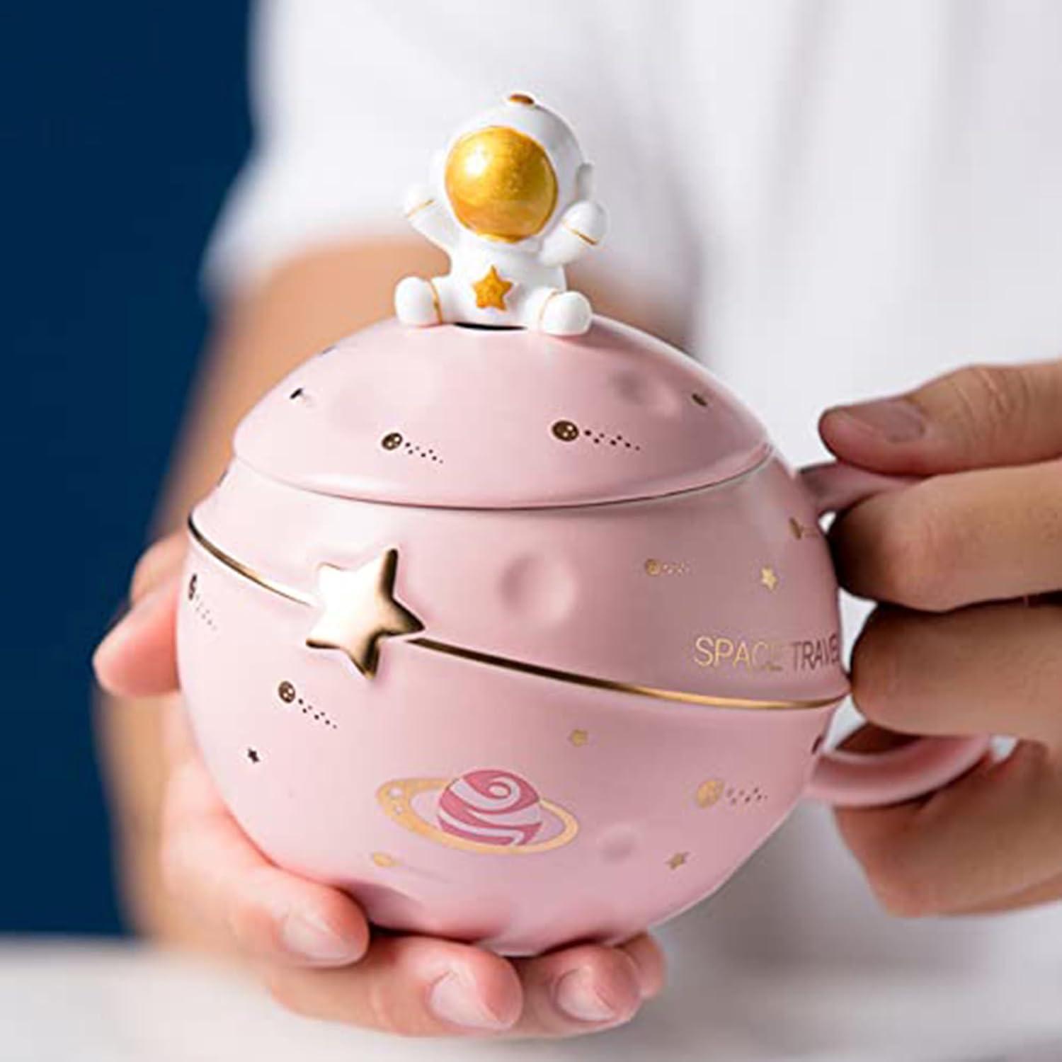 Kawaii Astronaut Planet Tasse Keramik Neuheit Becher Deckel