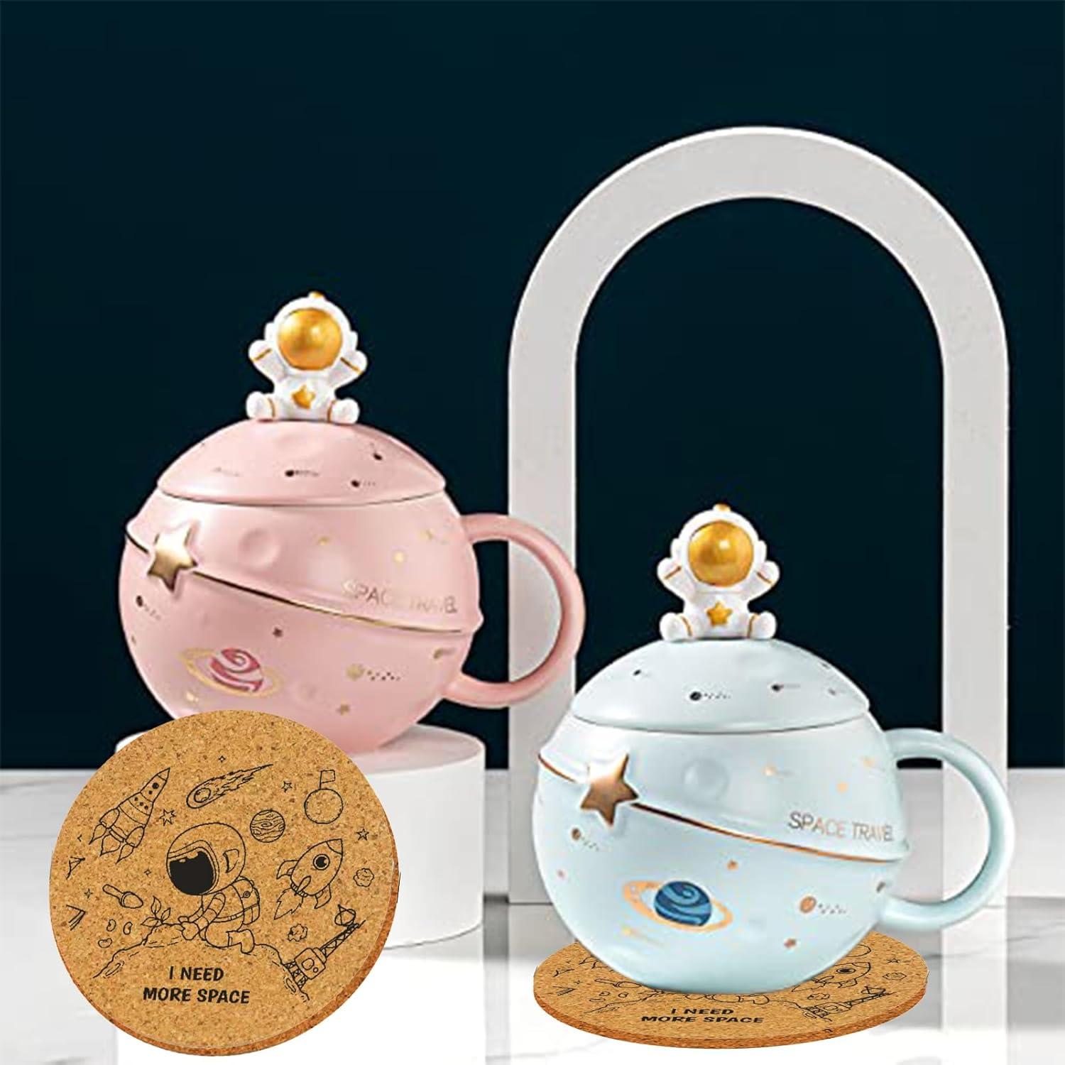 Kawaii Astronaut Tasse Planet Keramik Deckel Löffel süß Neuheit Becher Blau