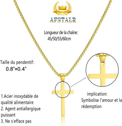 AFSTALR Herren Kreuzkette Edelstahl Kreuzanhänger Christlicher Schmuck für Männer Gold 50cm