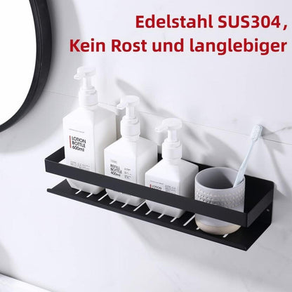 Duschablage Ohne Bohren Mattschwarz 40CM – Ablauflösung & Ordnung