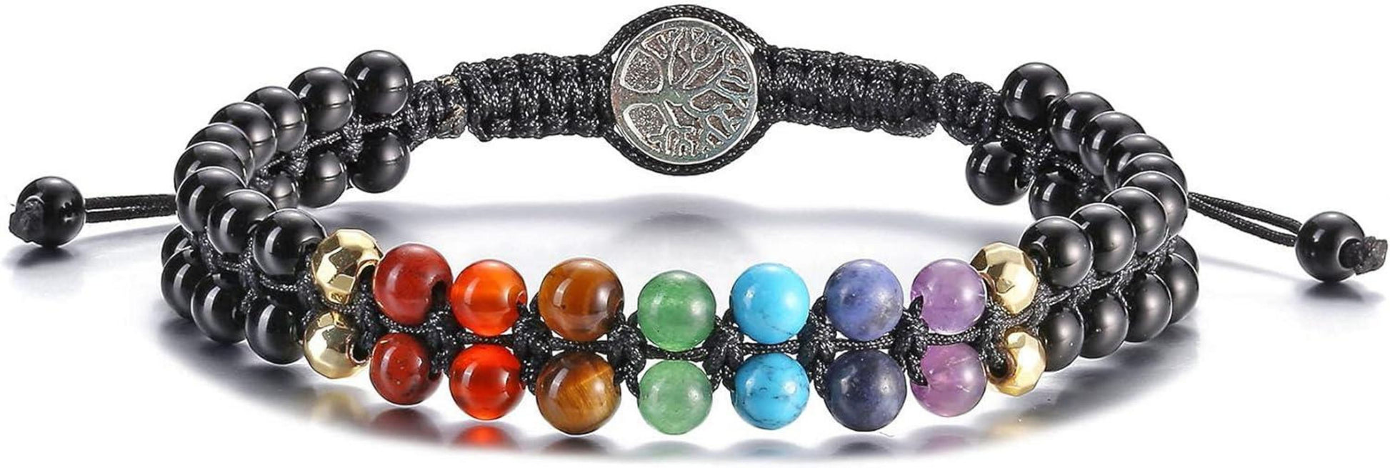 7 Chakra Armband Lebensbaum Edelstein Perlenarmband Yoga Obsidian