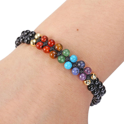 7 Chakra Armband Lebensbaum Edelstein Perlenarmband Yoga Obsidian