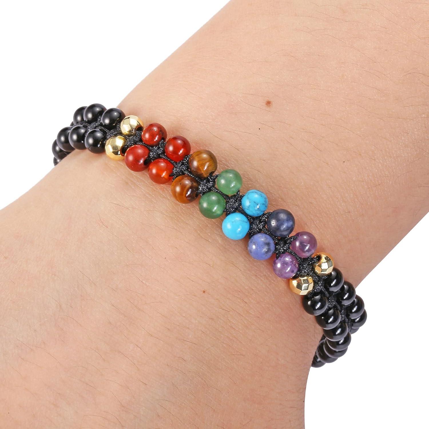7 Chakra Armband Lebensbaum Edelstein Perlenarmband Yoga Obsidian