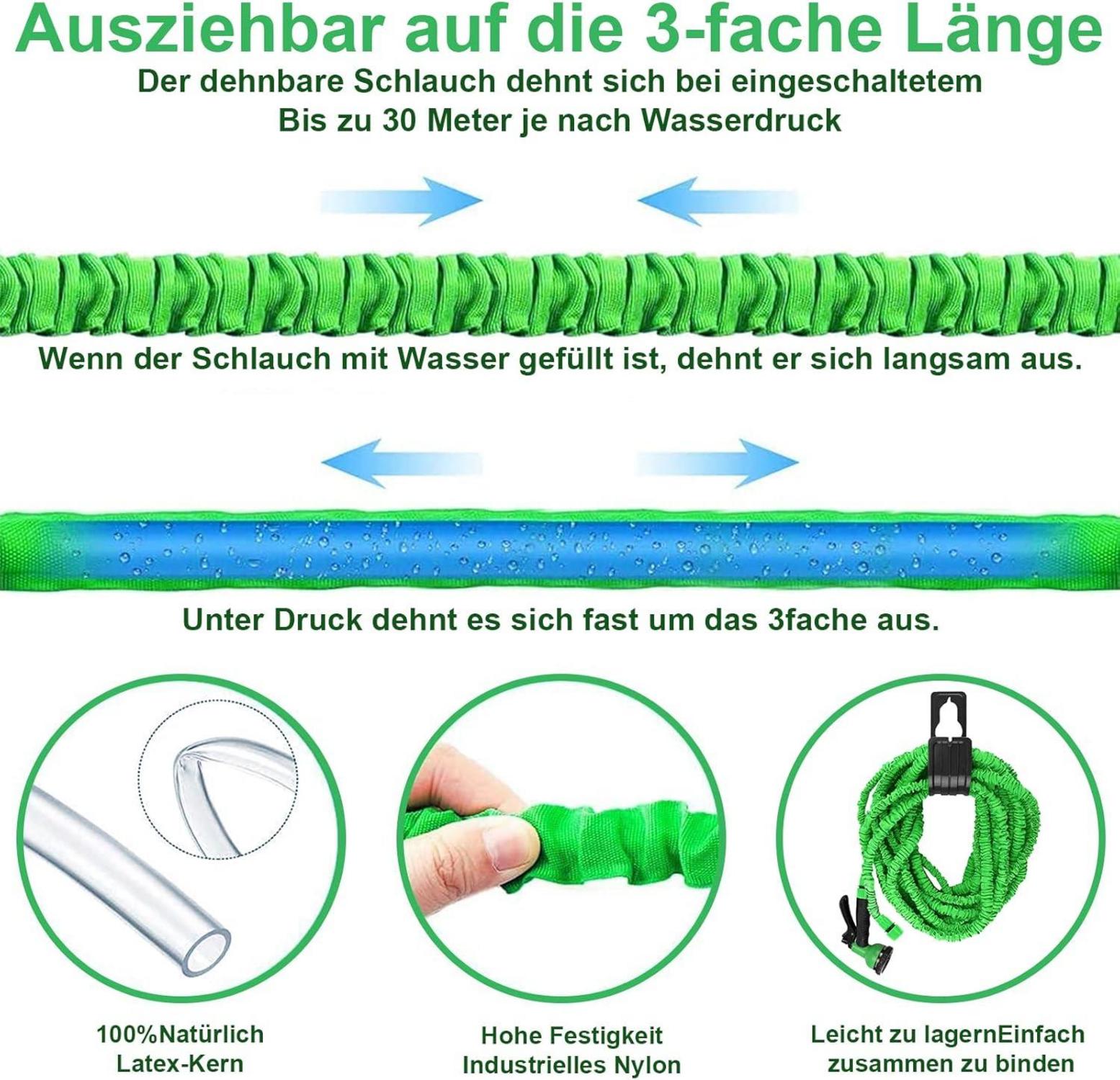 Flexibler Gartenschlauch 100FT 8Funktion Sprühdüse Grün