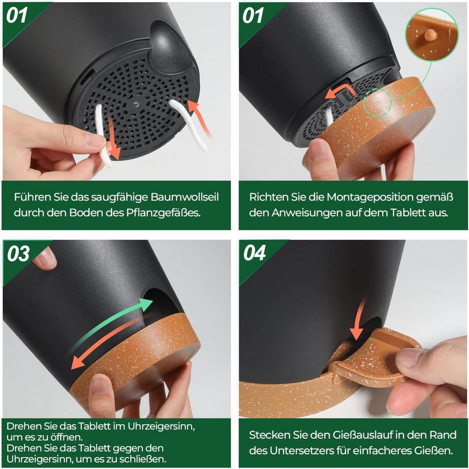 Selbstbewässernder Blumentopf 16,5cm 3er-Set Schwarz Untersetzer