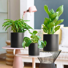 T4U 4er-Set Kunststoff Blumentopf mit Untersetzer, Schwarz