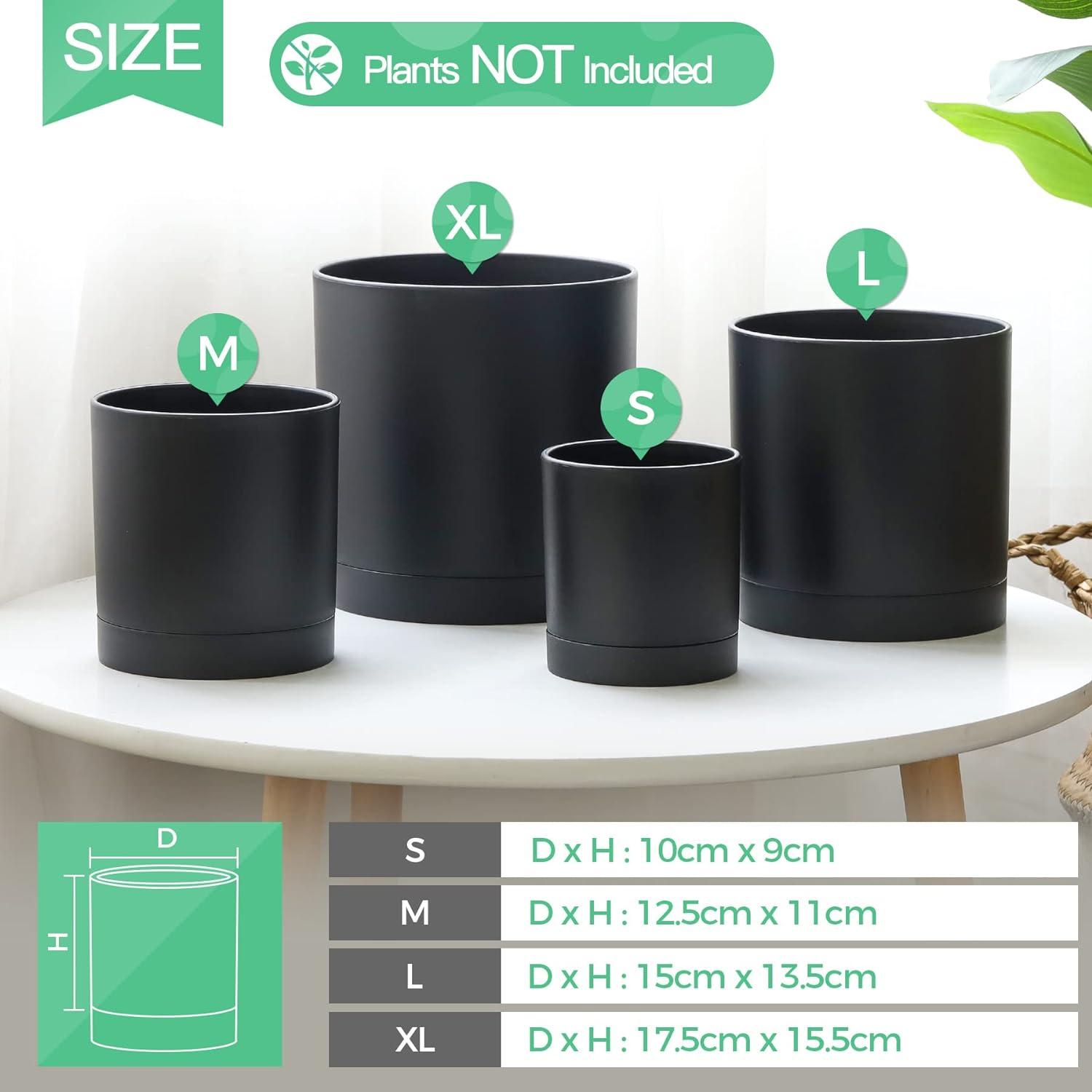 T4U Kunststoff Blumentöpfe 10-17,5cm 4er-Set Schwarz