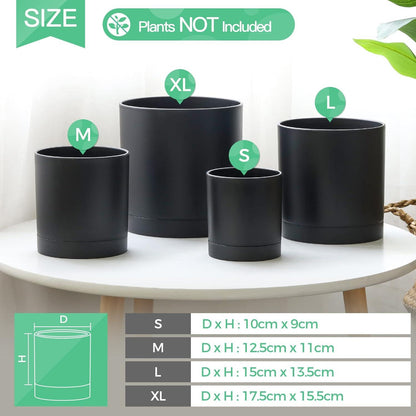 T4U Kunststoff Blumentöpfe 10-17,5cm 4er-Set Schwarz