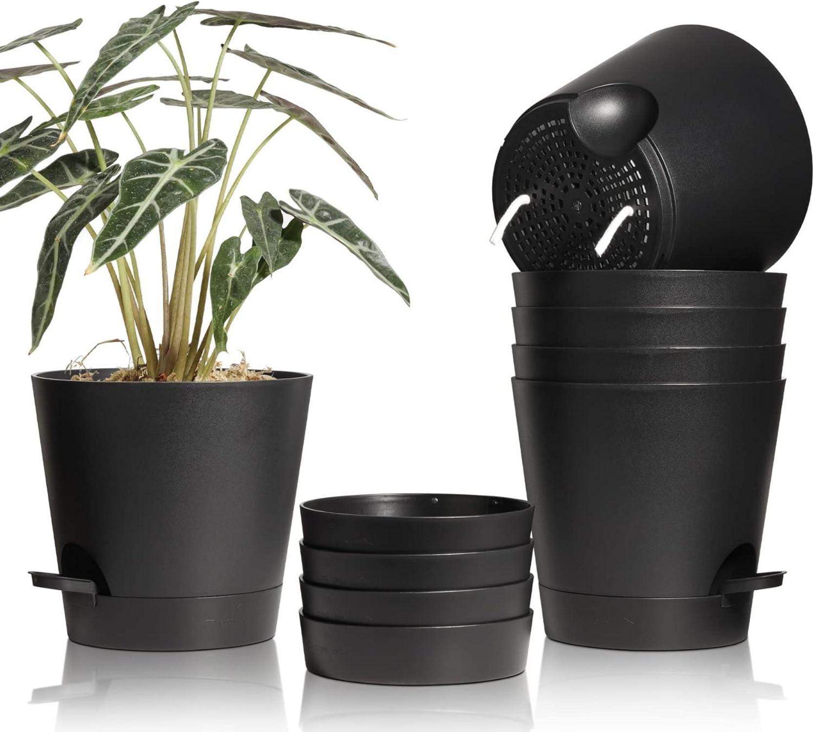 Blumentopf mit Bewässerungssystem 20cm 6er-Set Schwarz