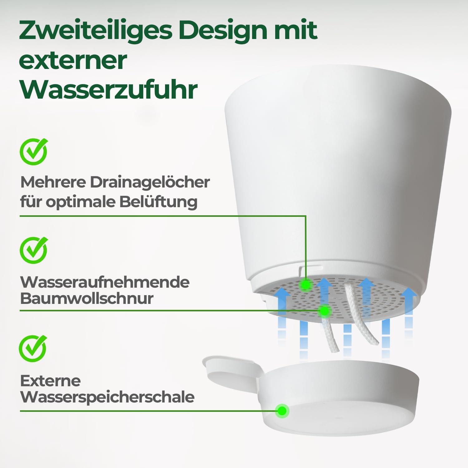 T4U 16,5cm Kunststoff Blumentopf Bewässerungssystem 6er-Set