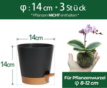 T4U 14cm Blumentopf mit Selbstbewässerung, 3er-Set, Schwarz