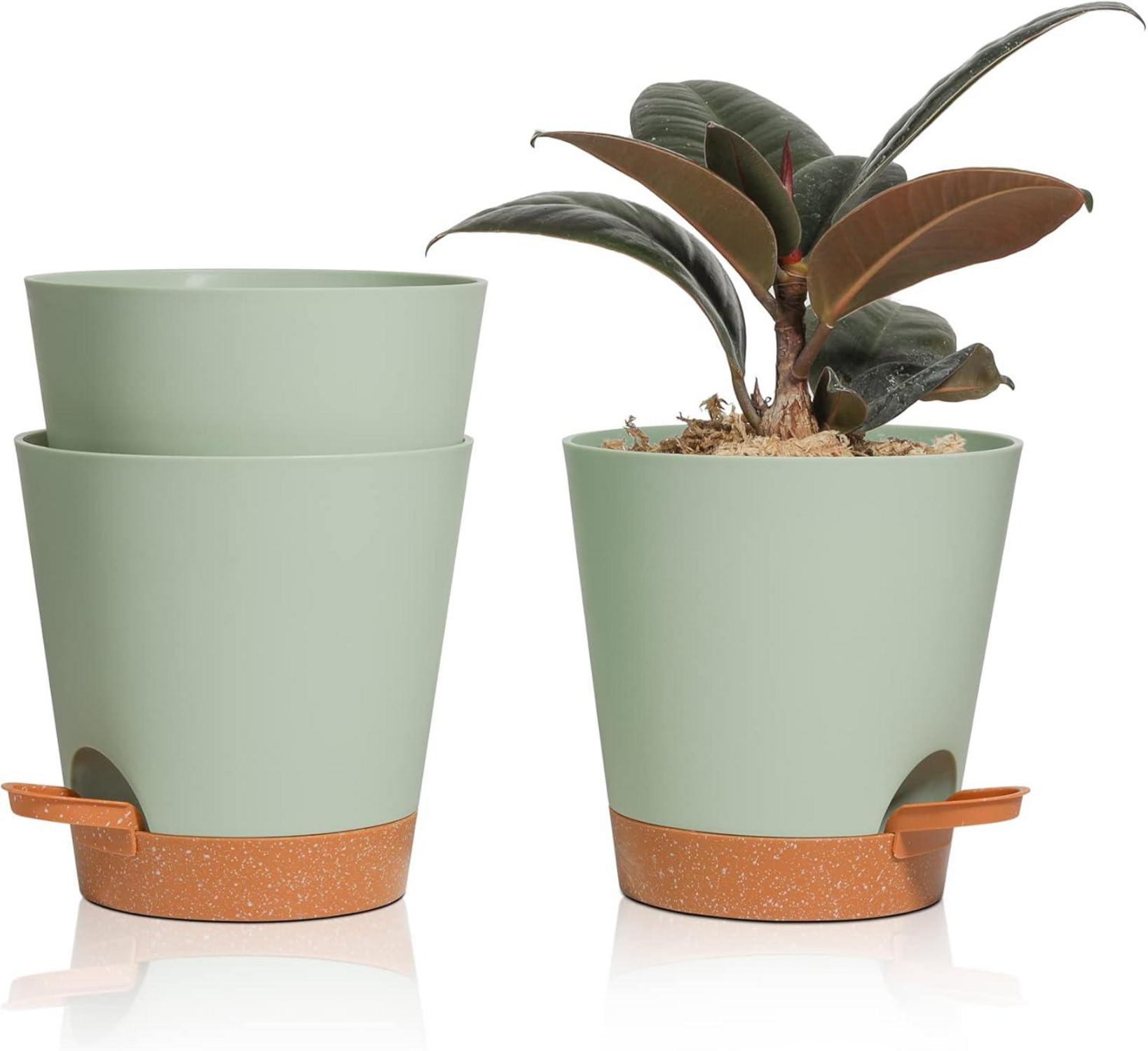 Selbstbewässernder Blumentopf 14cm 3er-Set mit Untersetzer für