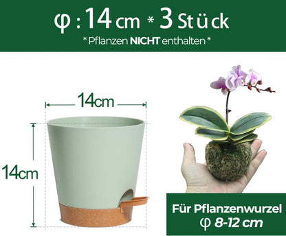 T4U Blumentopf 14cm Selbstbewässerung 3er-Set Untersetzer