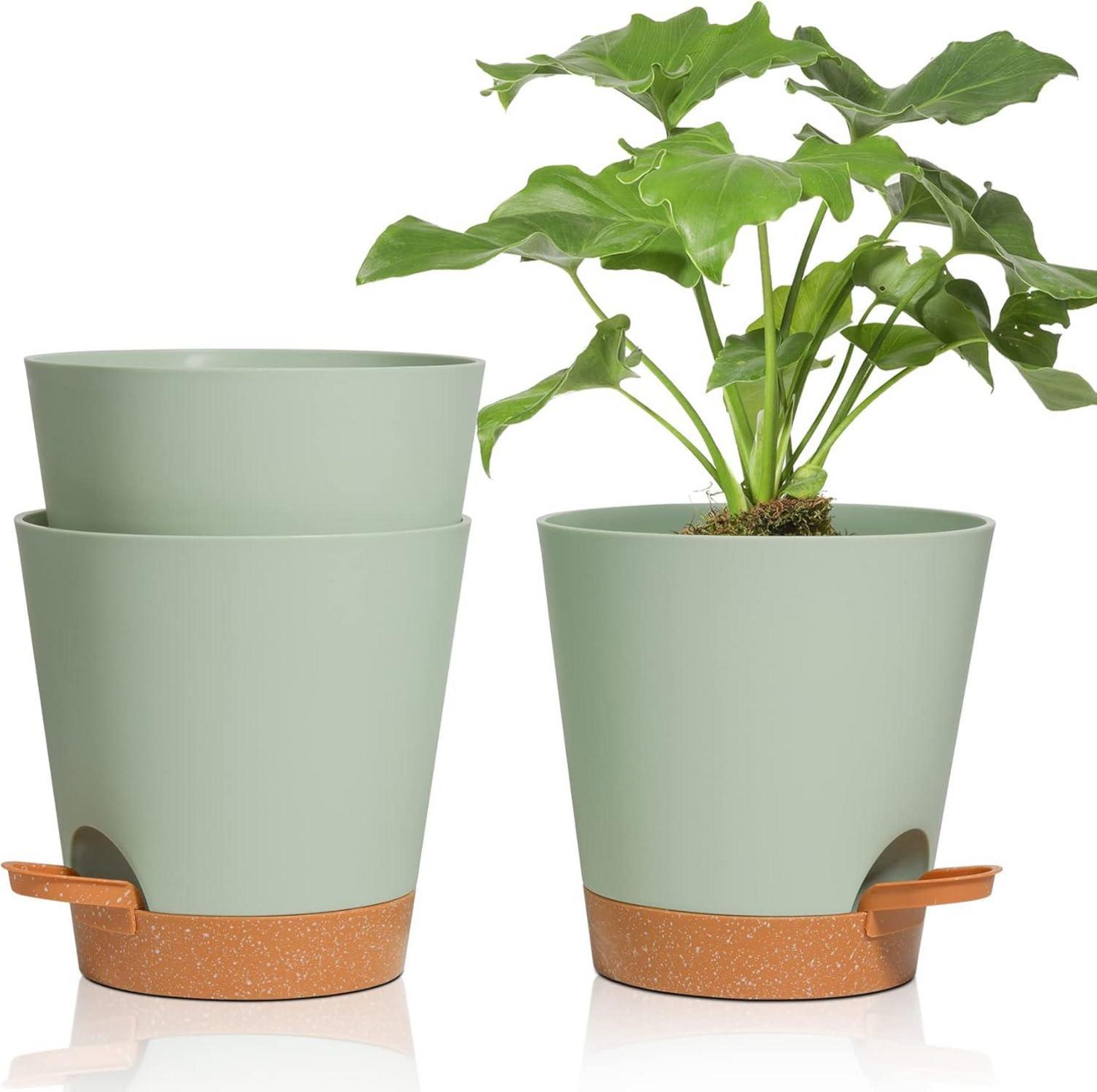 Selbstbewässernder Kunststoff Blumentopf 16,5cm 3er-Set Gruen