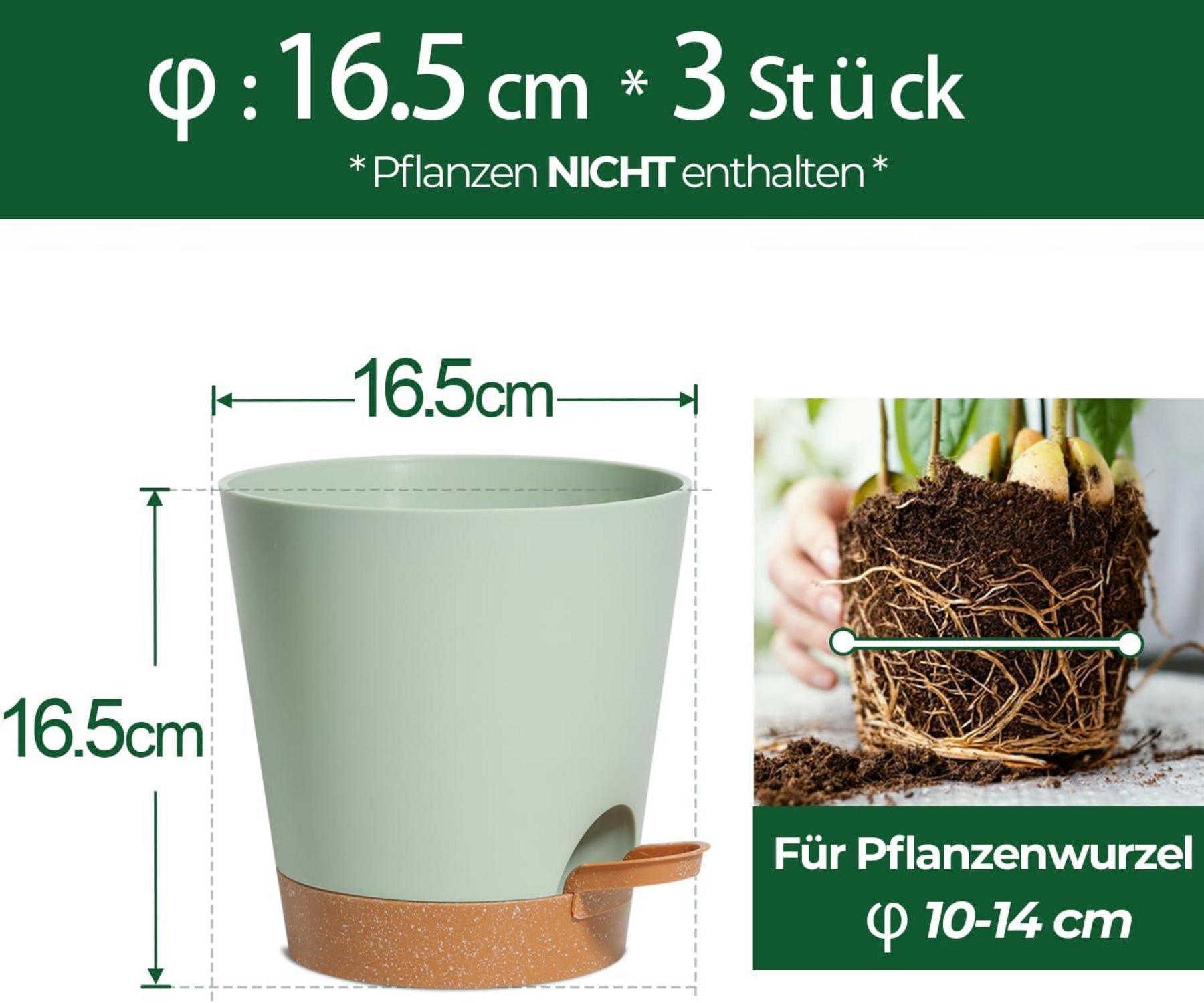 T4U 16,5cm Selbstbewässernder Kunststoff Blumentopf 3er-Set