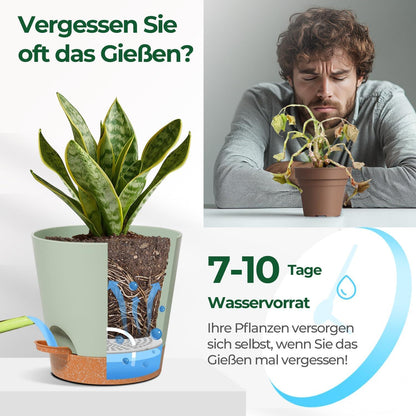 T4U 16,5cm Kunststoff Blumentopf Selbstbewässerung 3er-Set Grün