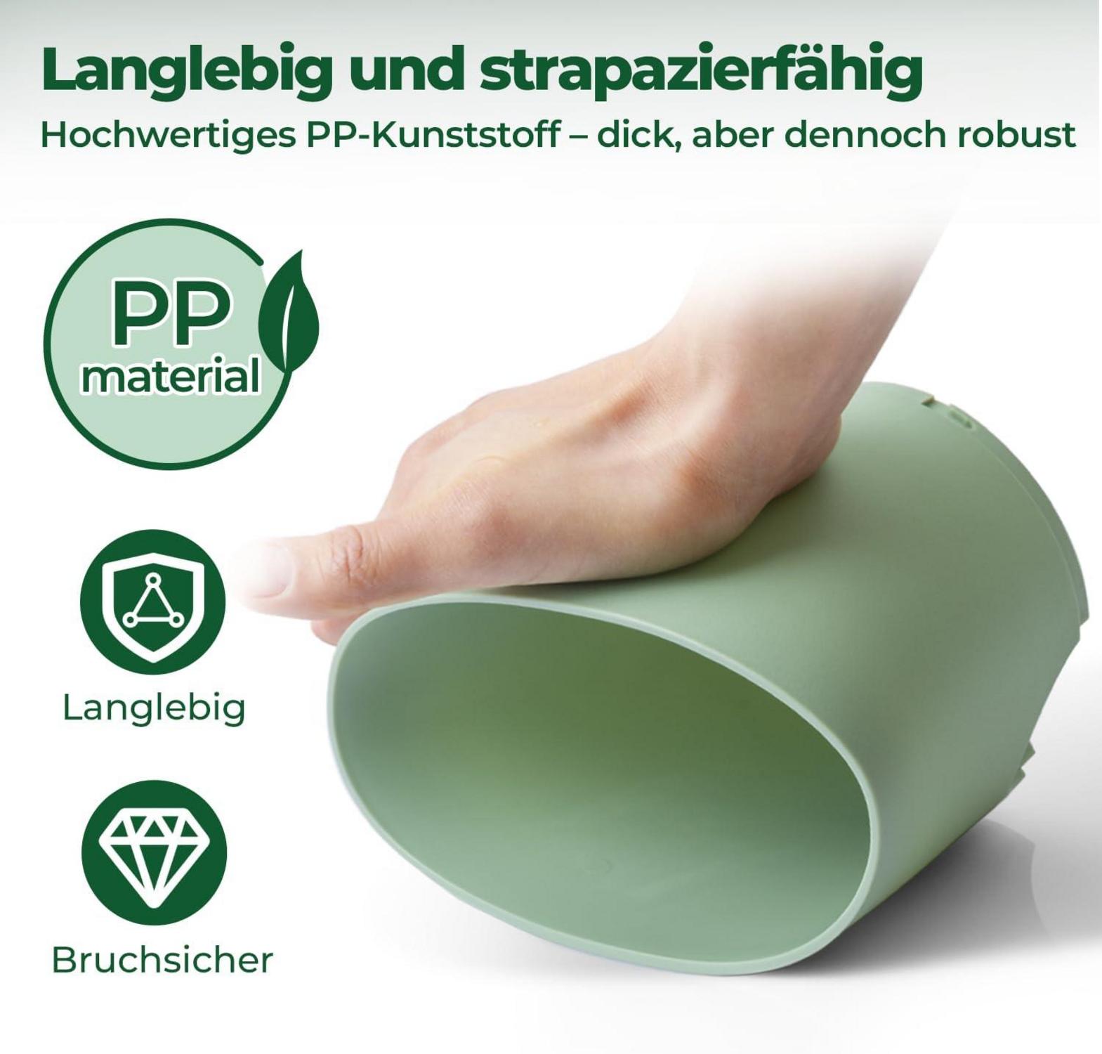 T4U 16,5cm Selbstbewässernder Kunststoff Blumentopf 3er Set Grün