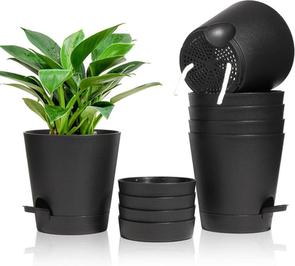 T4U 16,5cm Selbstbewässerung Blumentopf 6er-Set Schwarz