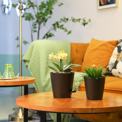Blumentopf mit Bewässerungssystem, 6er-Set Selbstbewässerung, Schwarz