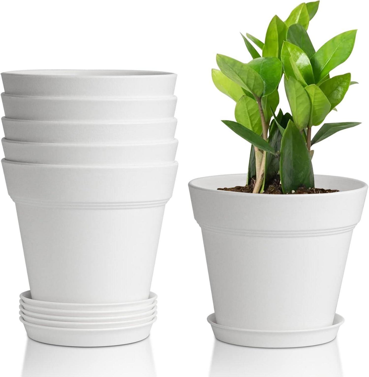 Kunststoff Blumentopf mit Untersetzer 6er-Set Weiß 12,5cm