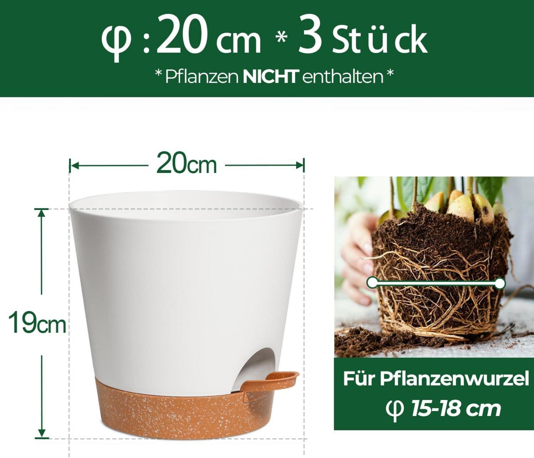 T4U 20cm Kunststoff Selbstbewässerung Blumentopf 3er-Set