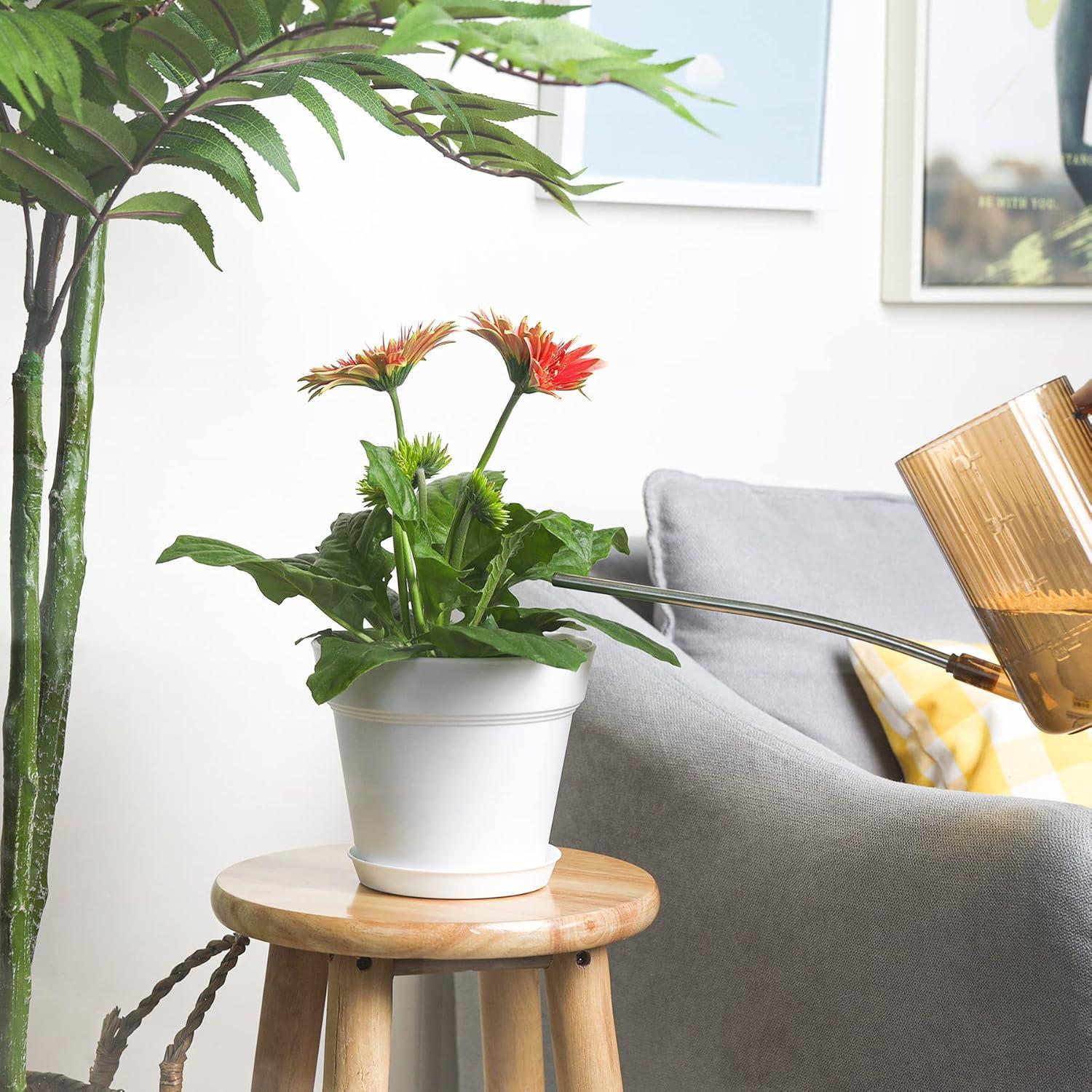 T4U 19cm Weißer Kunststoff Blumentopf Set für Sukkulenten Kaktus