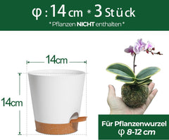 T4U 14cm Blumentopf mit Selbstbewässerung, 3er-Set, ideal