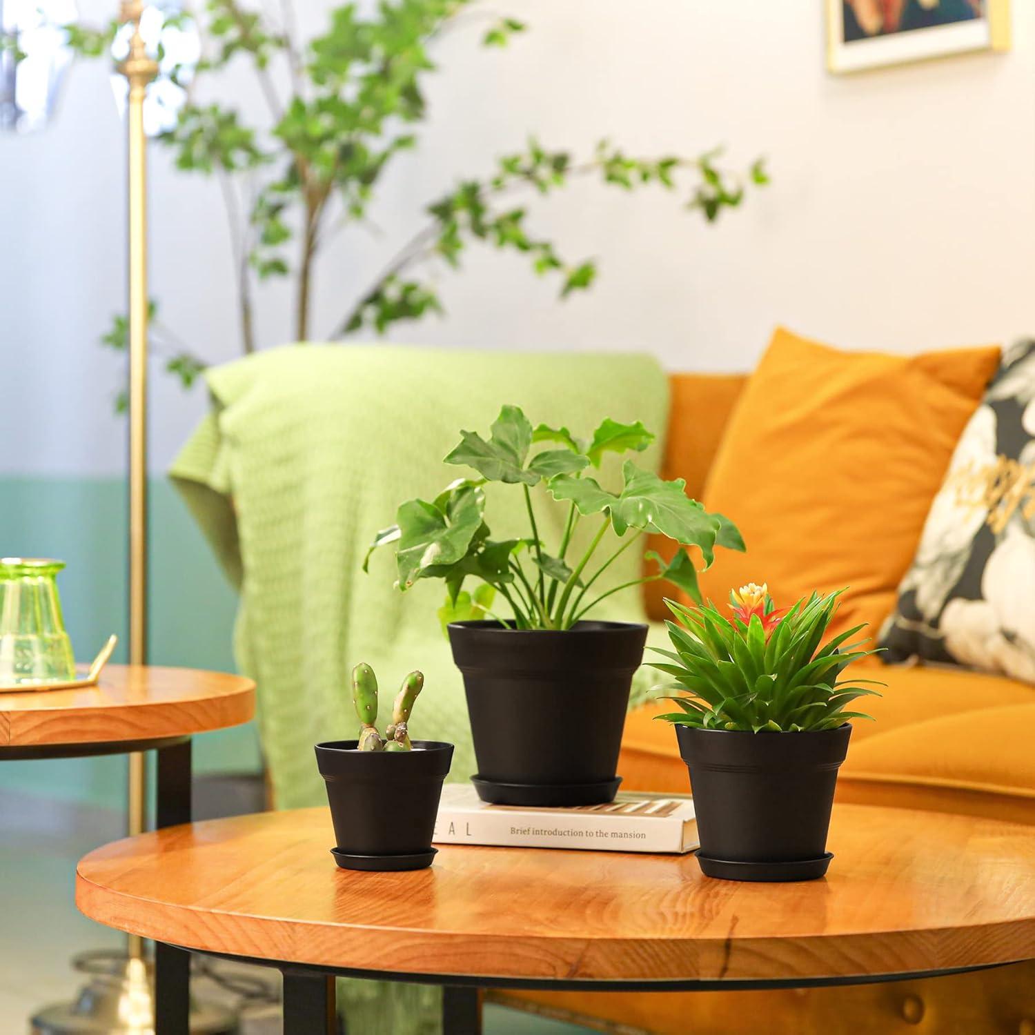 Blumentopf mit Untersetzer 6er-Set Kunststoff Schwarz