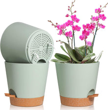 Selbstbewässernder Kunststoff Blumentopf 20cm, 3er-Set mit Untersetzer