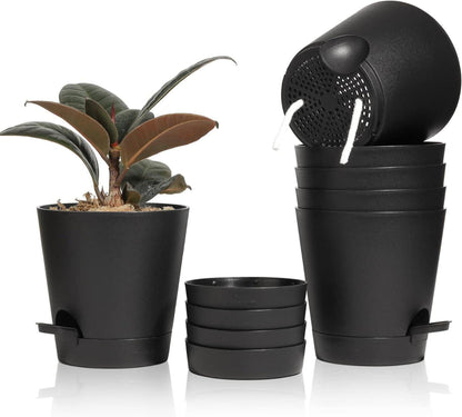 Selbstbewässernder Kunststoff Blumentopf 6er-Set Schwarz 14cm