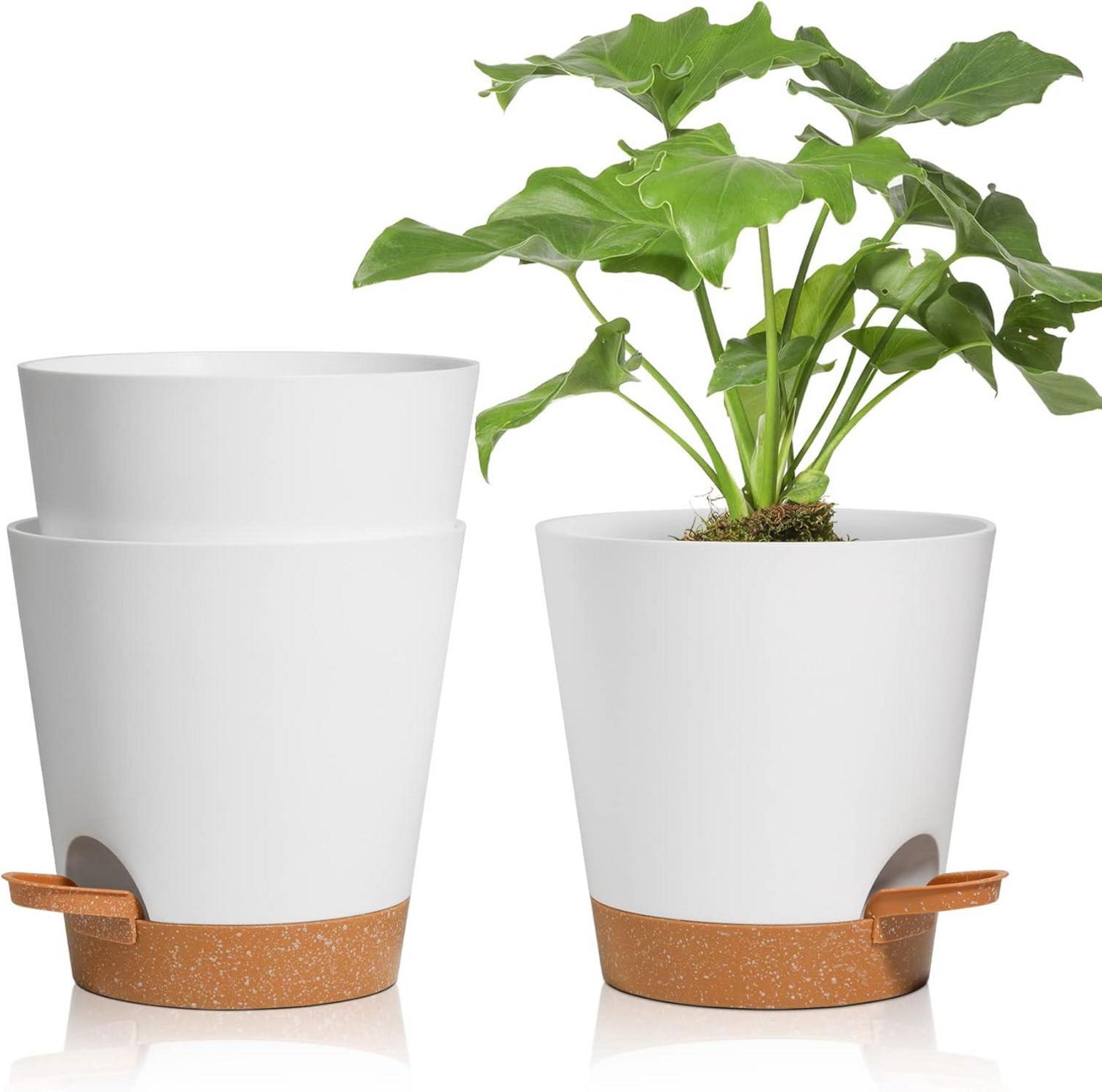 Selbstbewässernder Kunststoff Blumentopf 16,5cm weiß 3er-Set