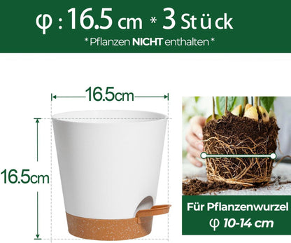 T4U 16,5cm Selbstbewässernder Rund-Blumentopf 3er-Set