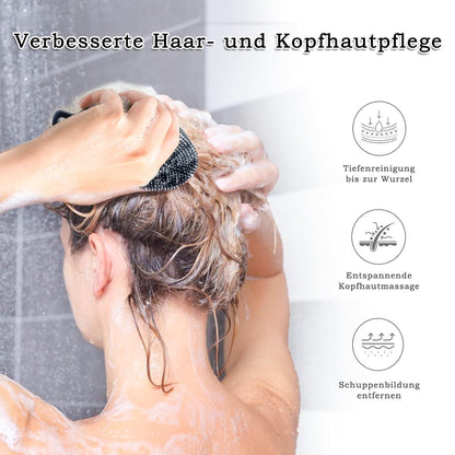 FRRETECH 2-Seitige Silikon-Körperbürste für Haut und Haarreinigung, 2-in-1 Badedusche Bürste & Shampoo, Kopfmassage Peeling Schwarz