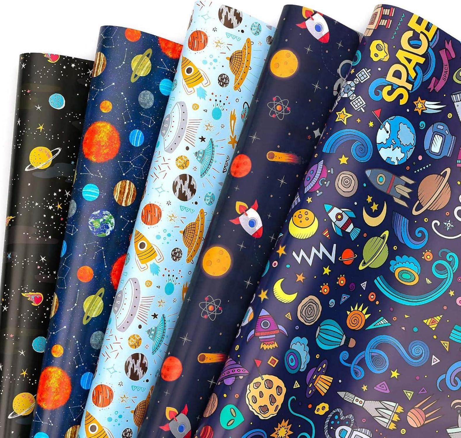 Geschenkpapier Weltall 5 Blätter Geburtstag Schulanfang 70x50 cm