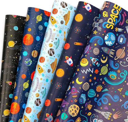Geschenkpapier Weltall 5 Blätter Geburtstag Schulanfang 70x50 cm