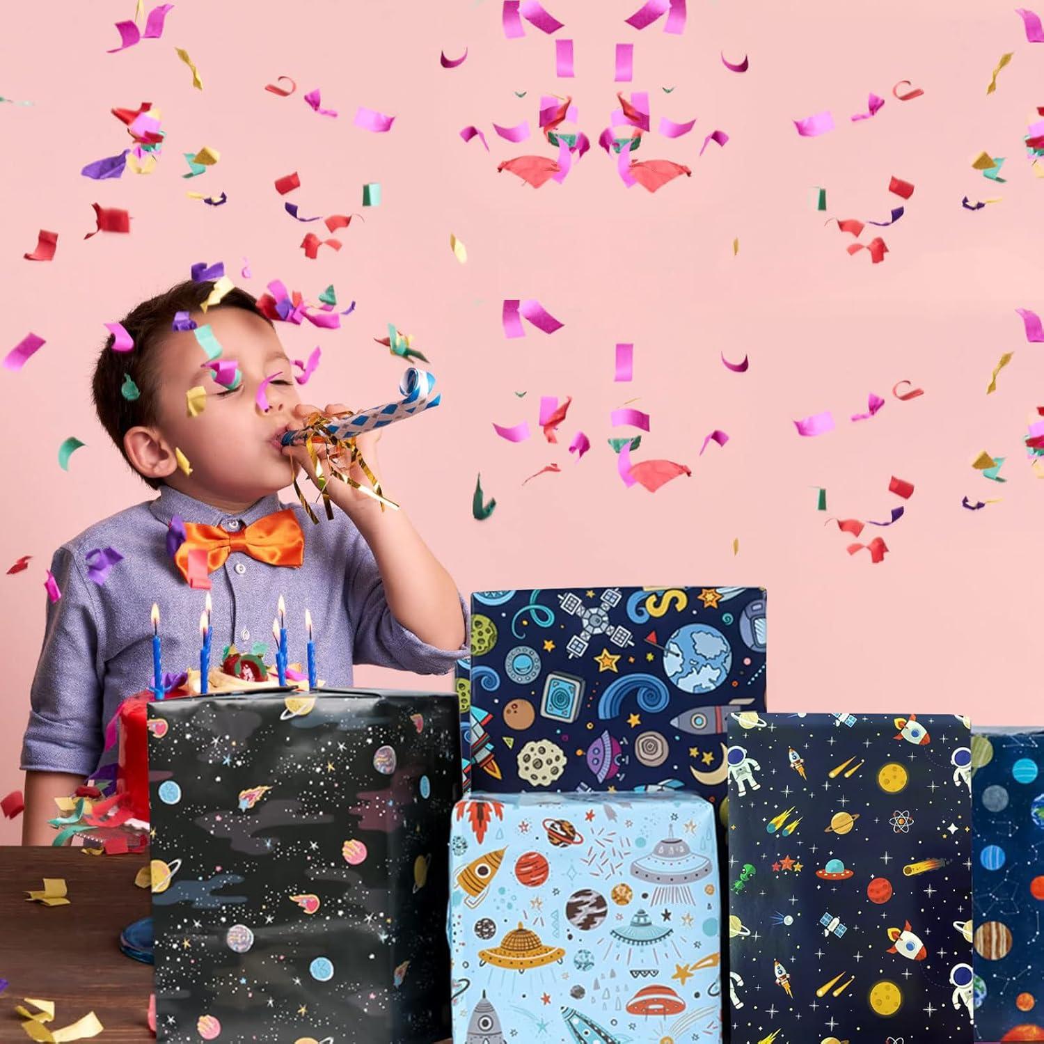 Geschenkpapier Geburtstag Weltall 70x50cm 5 Blätter Partydekoration