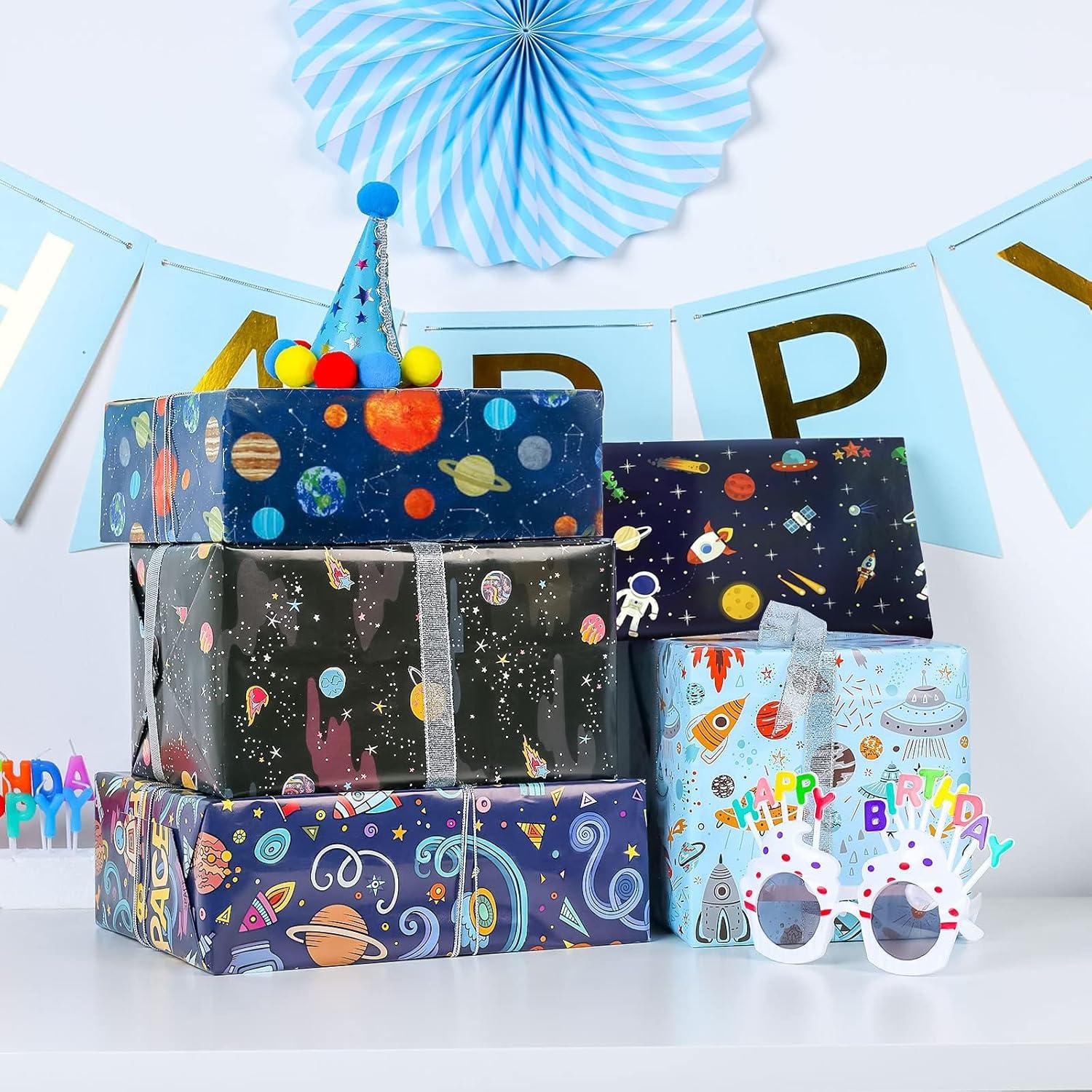 Geschenkpapier 5 Blätter Geburtstag Schulanfang 70x50 cm Weltall