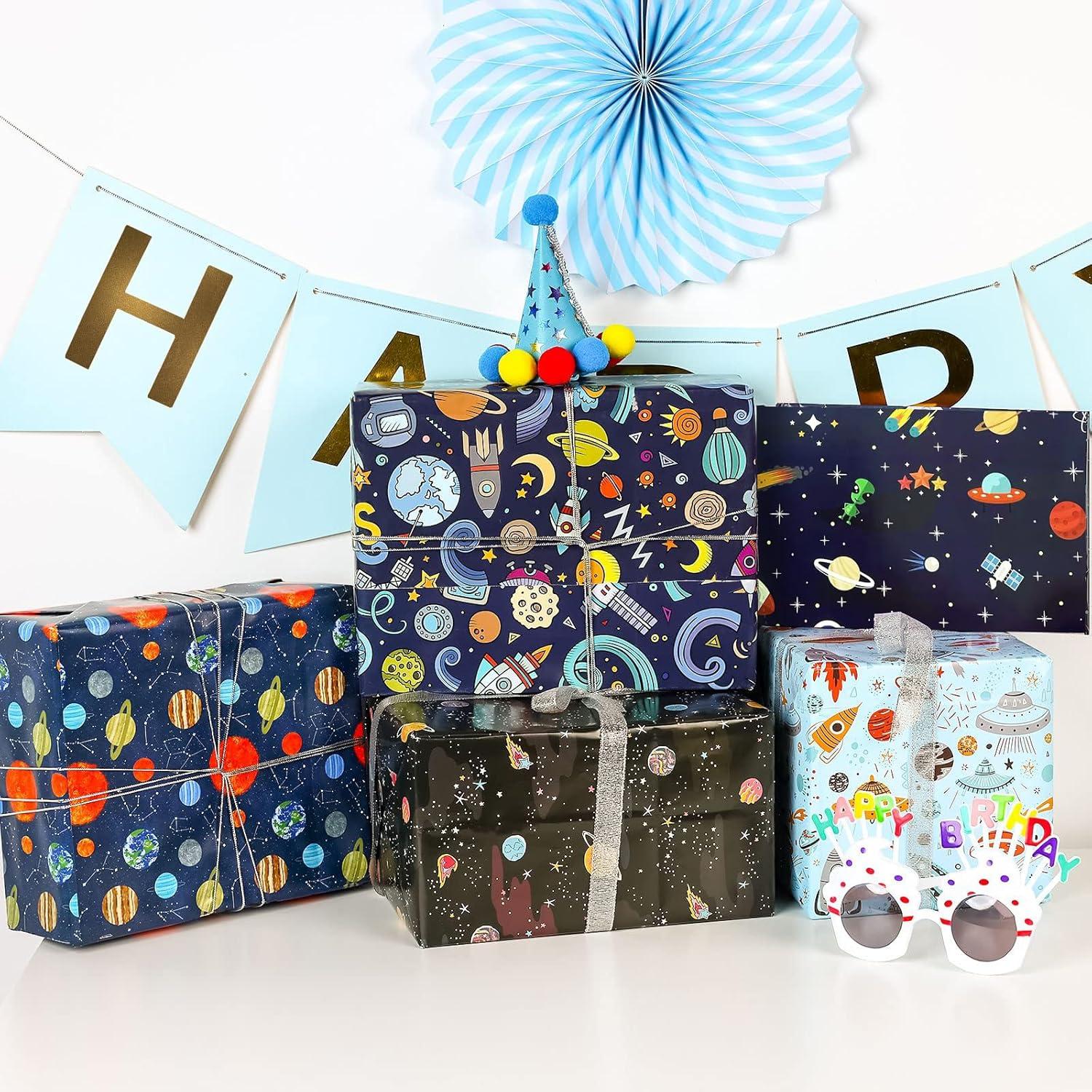 Geschenkpapier Geburtstag Weltall 70x50cm 5 Blätter Partydekoration