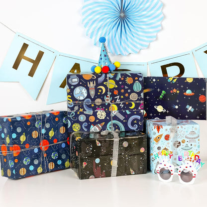Geschenkpapier Geburtstag Weltall 70x50cm 5 Blätter Partydekoration