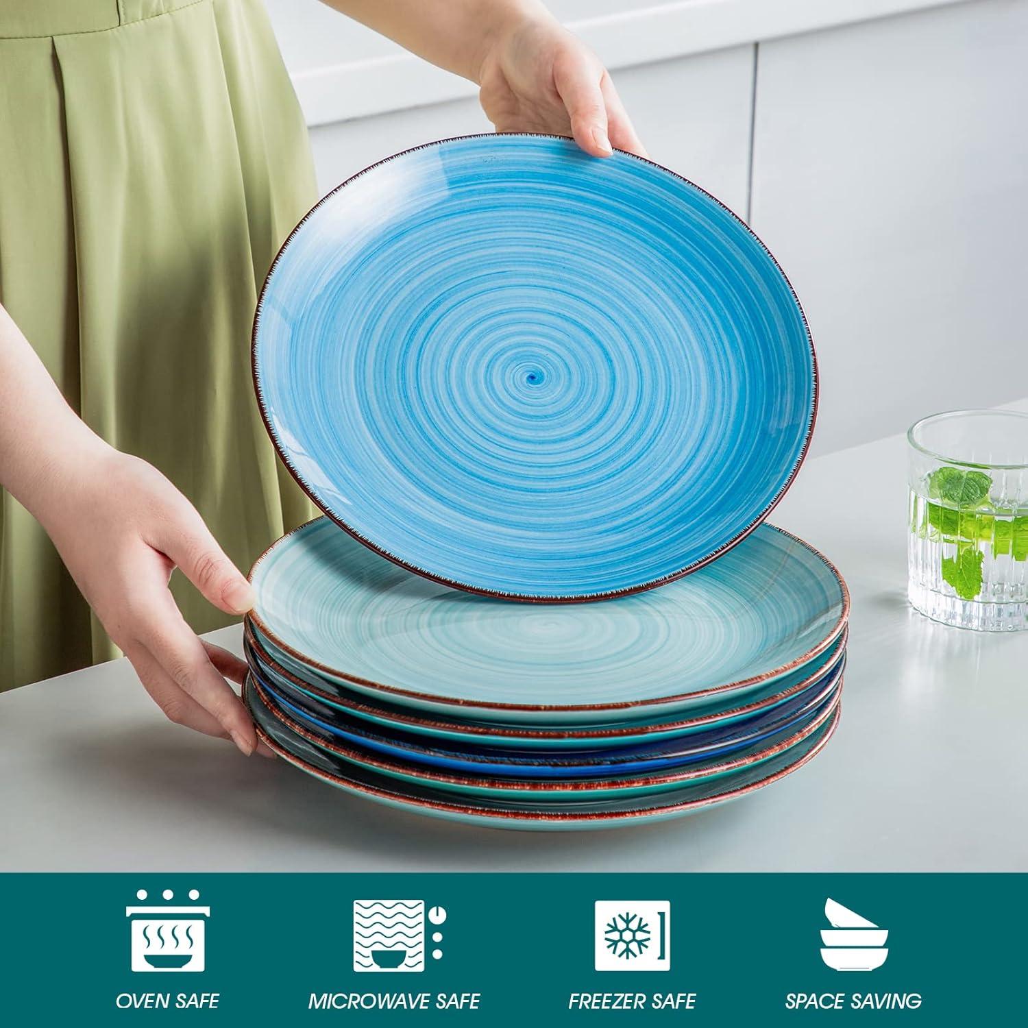 vancasso BONITA Speiseteller Set Steingut 6 Personen Ø 27 cm Geschirr Blau