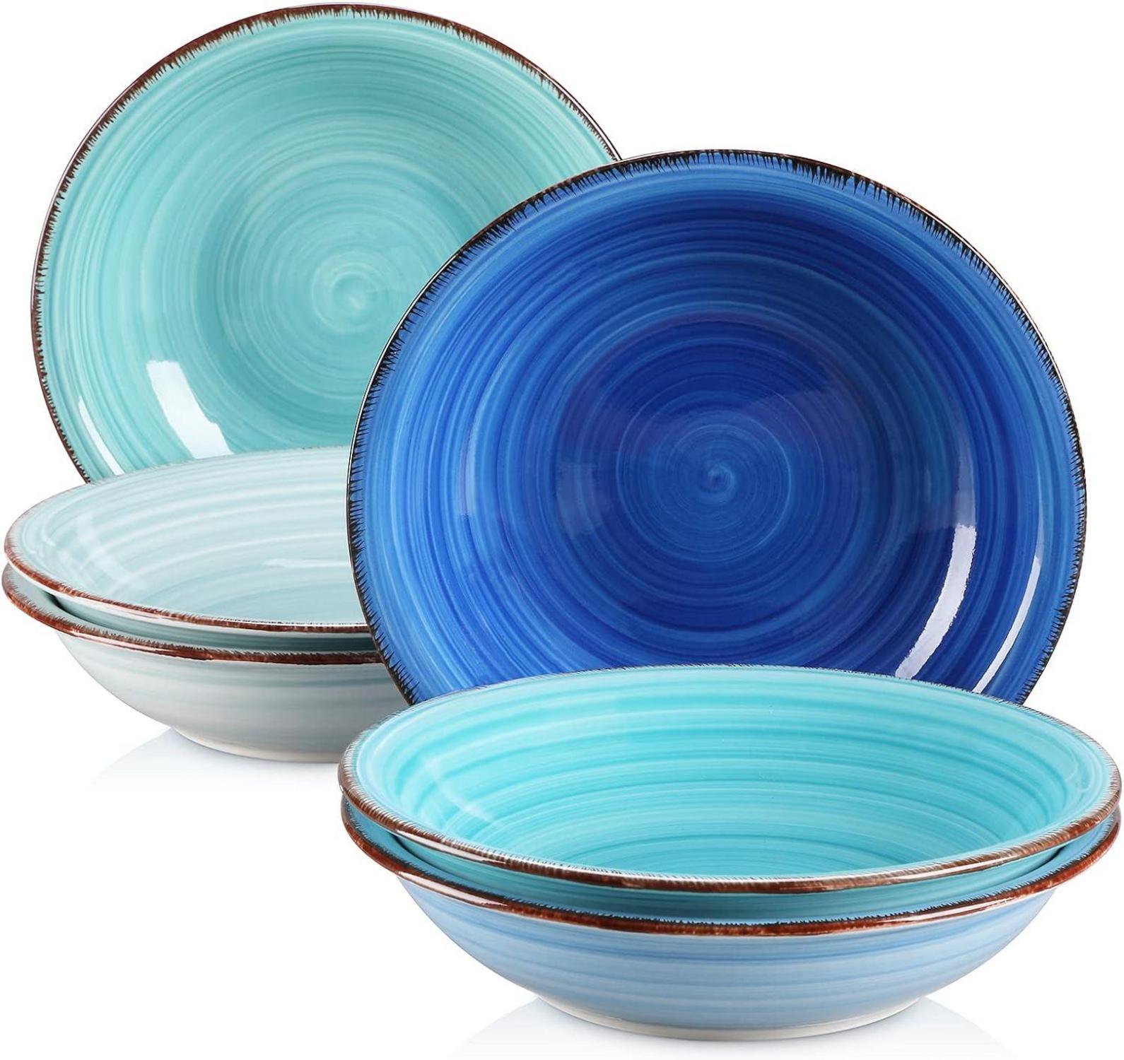 Suppenteller Steinzeug 6-teiliges Tellerset Blau Ø 21,3 cm 550ml