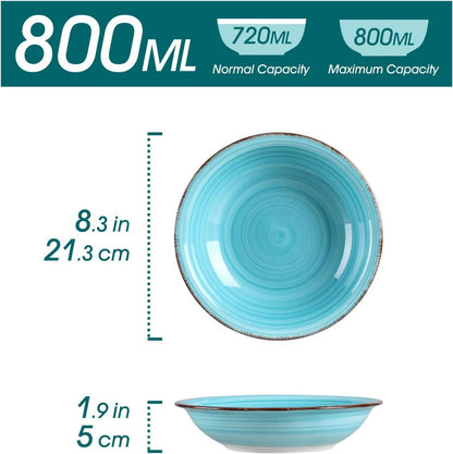 Suppenteller Steinzeug Blau 6-teiliges Tellerset Ø 21,3 cm