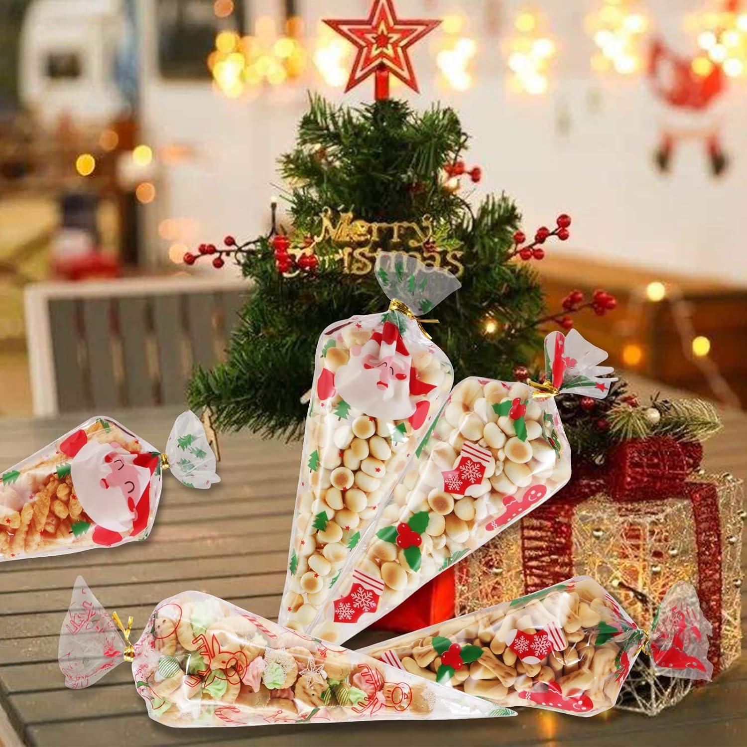 100x Weihnachten Spitztüten 16x30cm Transparent Twistbinder Süßigkeiten Tüten