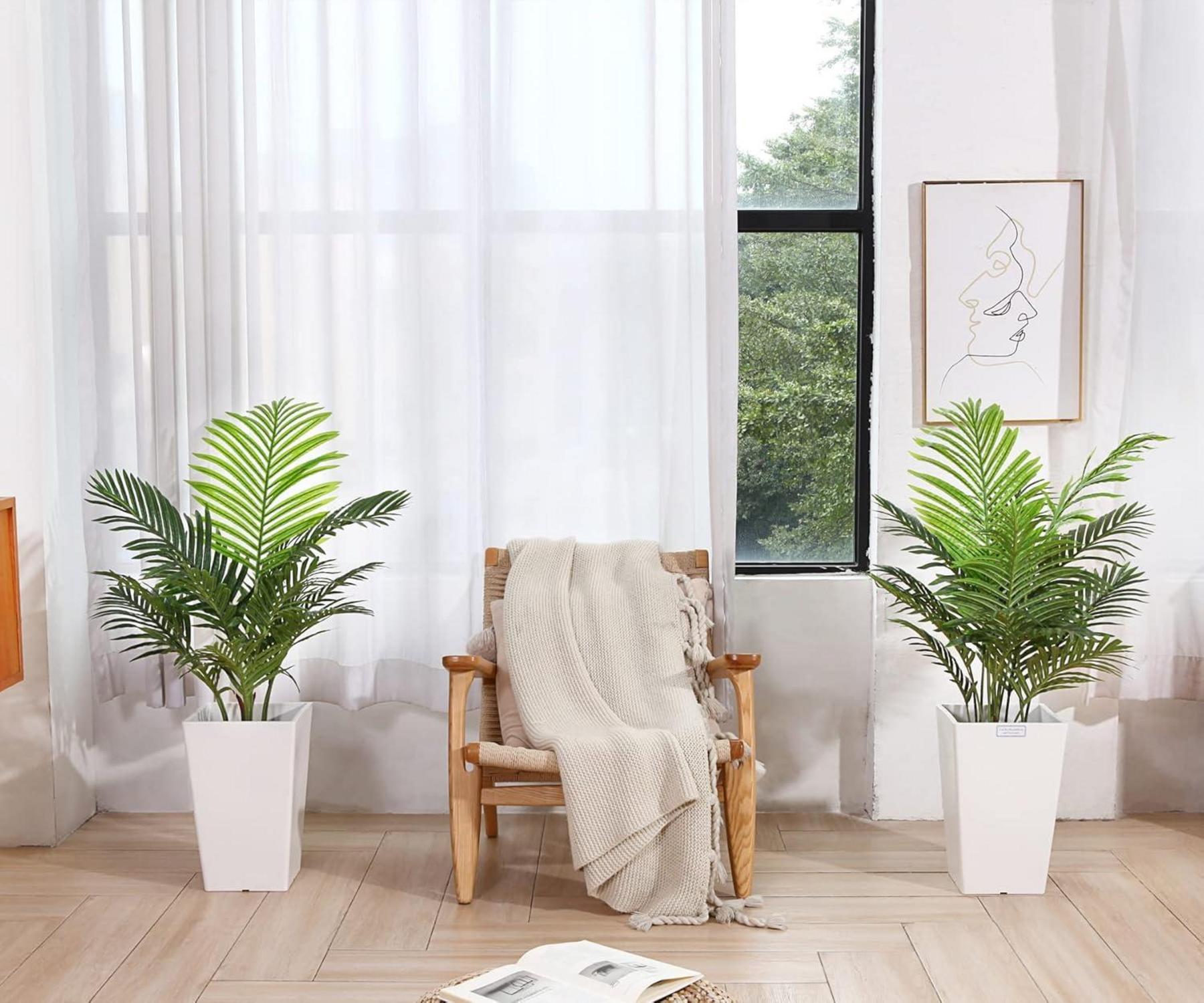 Kunstpalme Areca 90cm Topf Künstliche Pflanze Grün 2er Pack