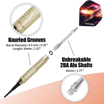 WIN.MAX Dartpfeile Softdarts Set 12 Stück 18g Profi Kunststoffspitze